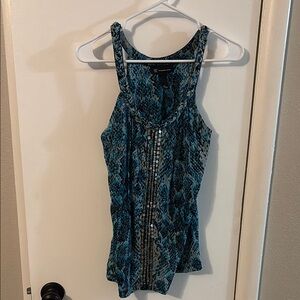 INC International Concepts Teal and Black Patterned Tank Top